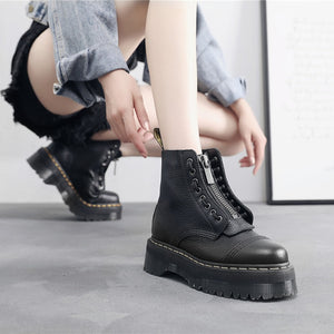 Leather Marten Boots for Women Ladies Ankle Platform Lining Female Booties Shoes Woman Casual