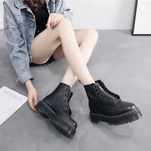 Leather Marten Boots for Women Ladies Ankle Platform Lining Female Booties Shoes Woman Casual